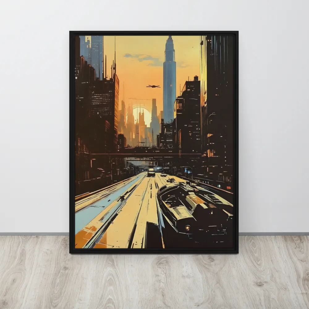 Metro Nexus: A Futuristic Cityscape | Canvas with Black Frame | 24″×32″