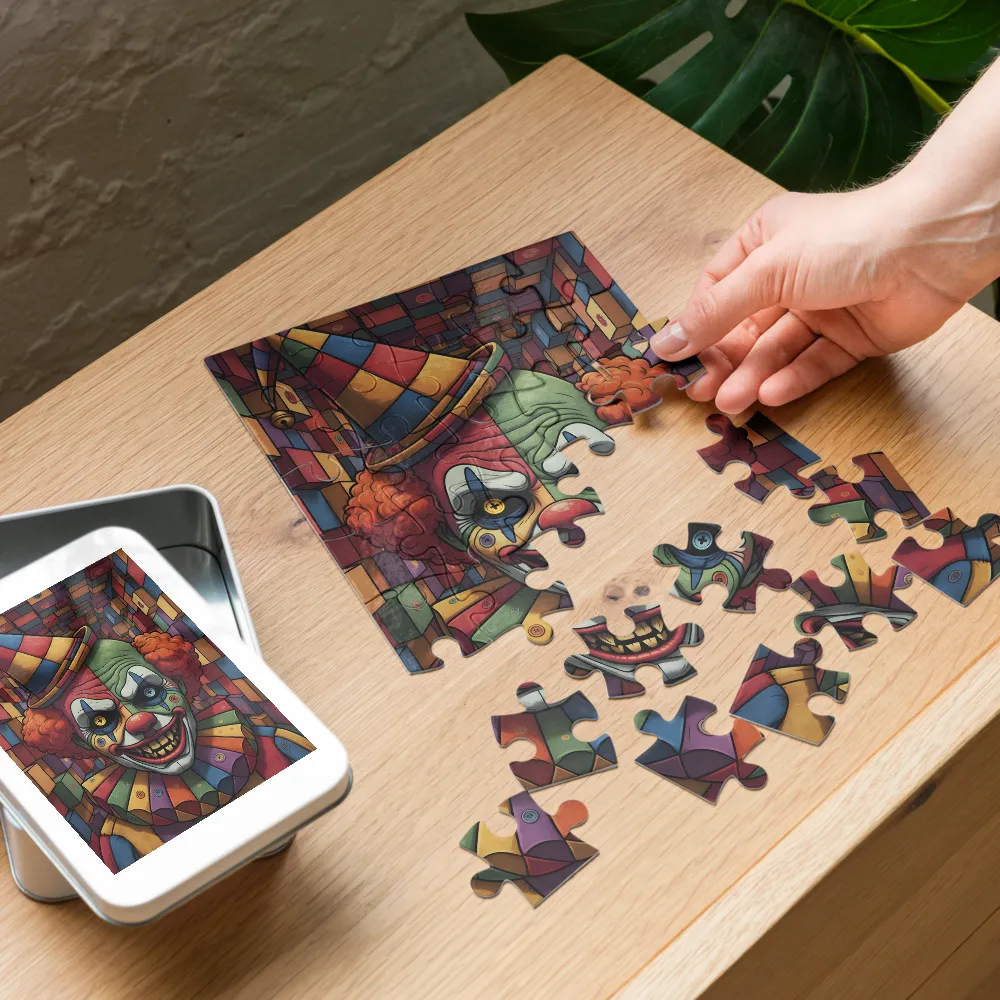Grinning Nightmare Clown 
 Jigsaw Puzzle in Tin Box