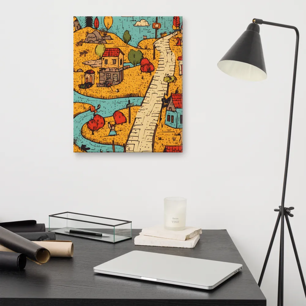 Whimsical Village Landscape | Canvas | 16″×20″
