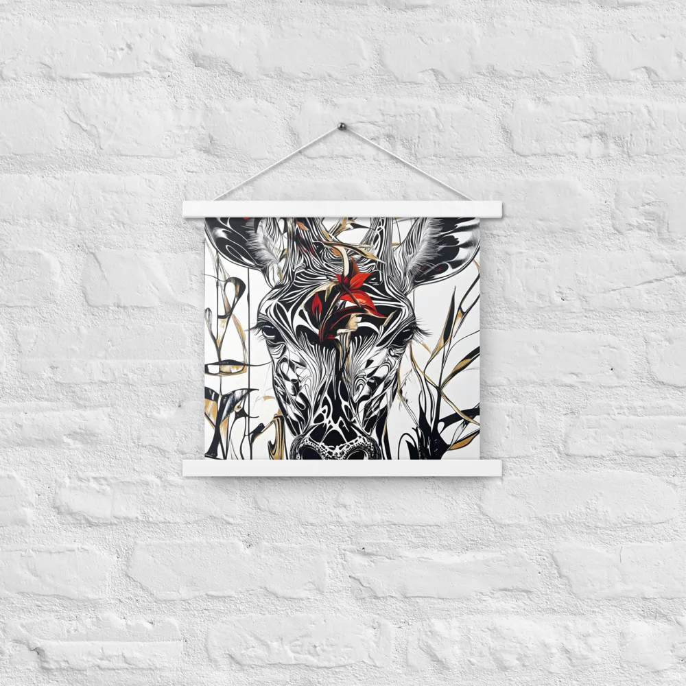 Floral Elegance: The Giraffe's Portrait | Poster With White Wood Hanger | 14″×14″