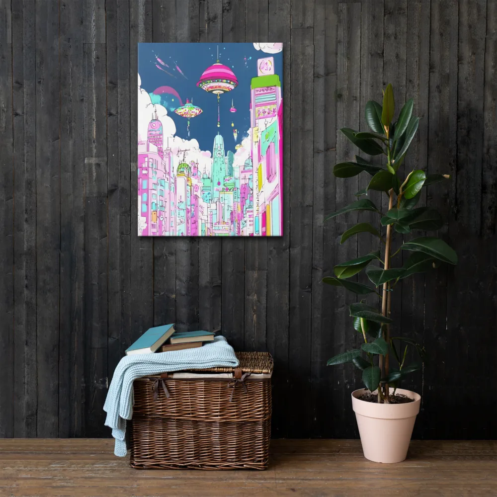Futuristic Cityscape with Floating Structures | Thin Canvas | 24″×32″