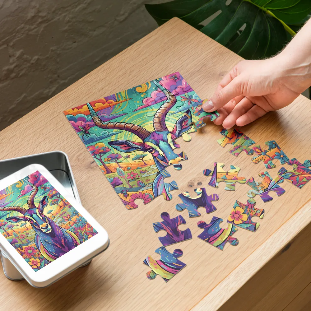 Prismatic Antelope 
 Jigsaw Puzzle in Tin Box