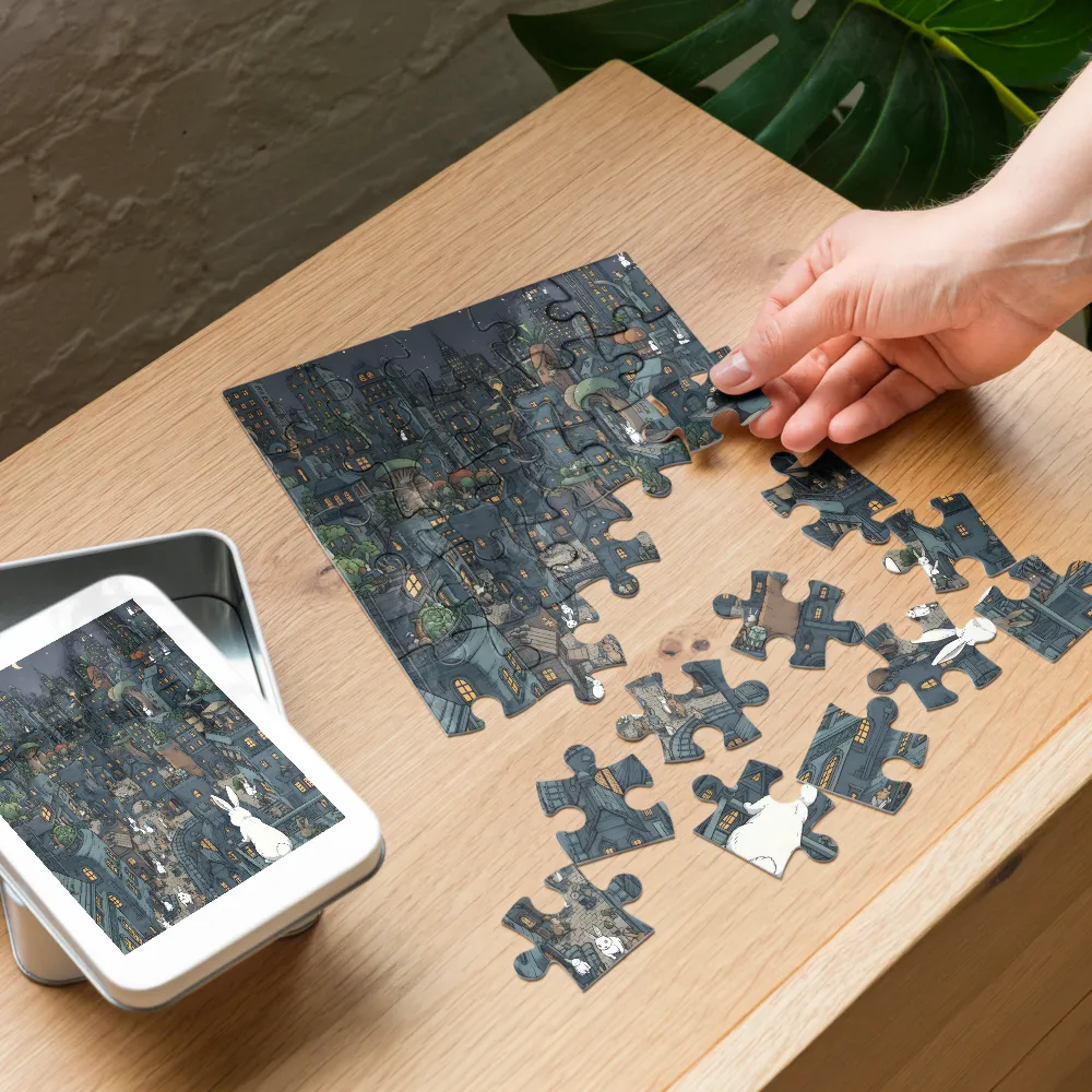Moonlit Rabbit City 
 Jigsaw Puzzle in Tin Box