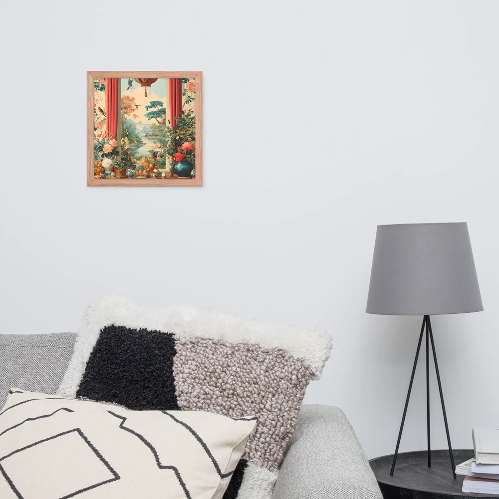 Window to the Garden 
 Poster with Red oak Frame | 12″x 12″