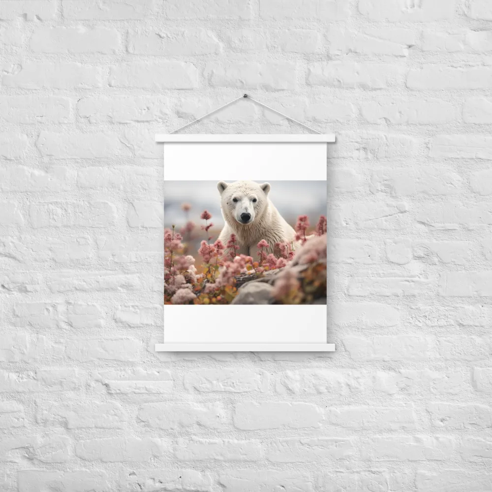 Curiosity Among Blooms: The Polar Bear | Poster With White Wood Hanger | 18″×24″