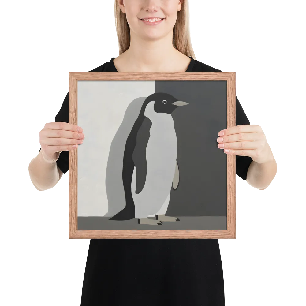 Monochrome Penguin 
 Poster with Red oak Frame | 14″x 14″
