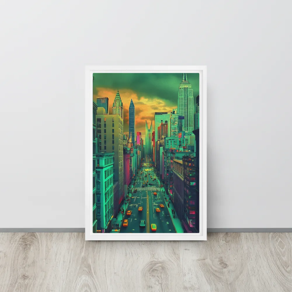 Urban Surrealism: Neon Dreams | Canvas with White Frame | 12″×18″