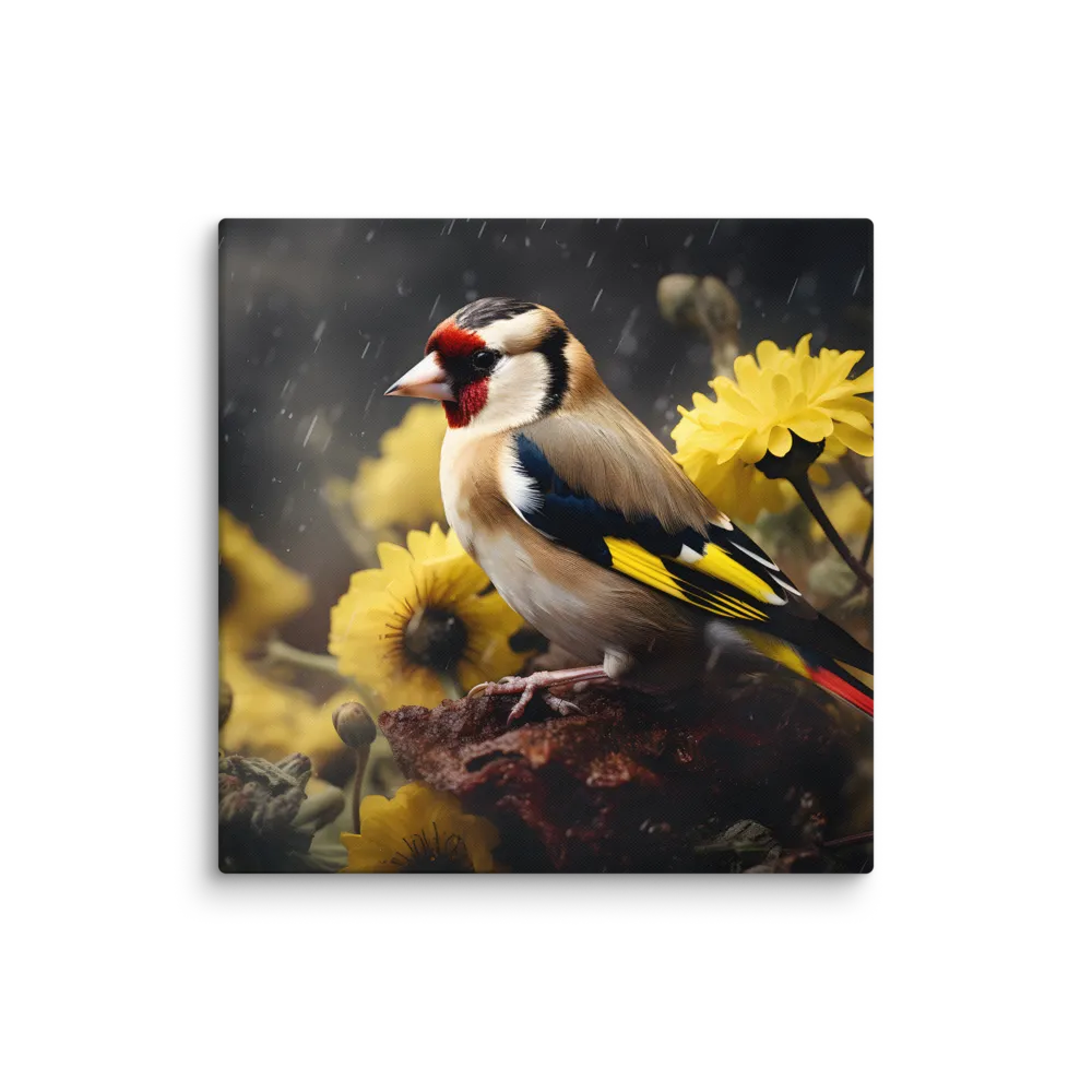 Harmony in Nature: A Goldfinch Amidst Blooms | Canvas | 30″×30″