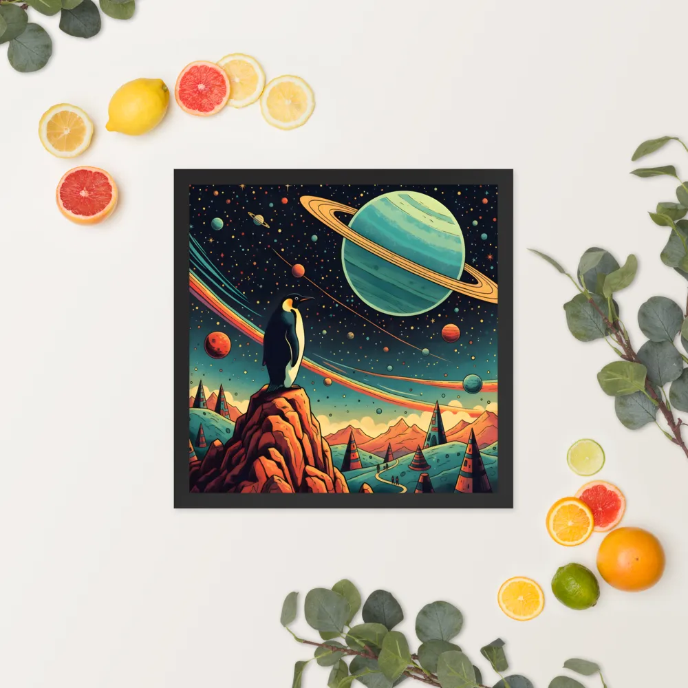 Cosmic Penguin 
 Poster with Black Frame | 16″x 16″