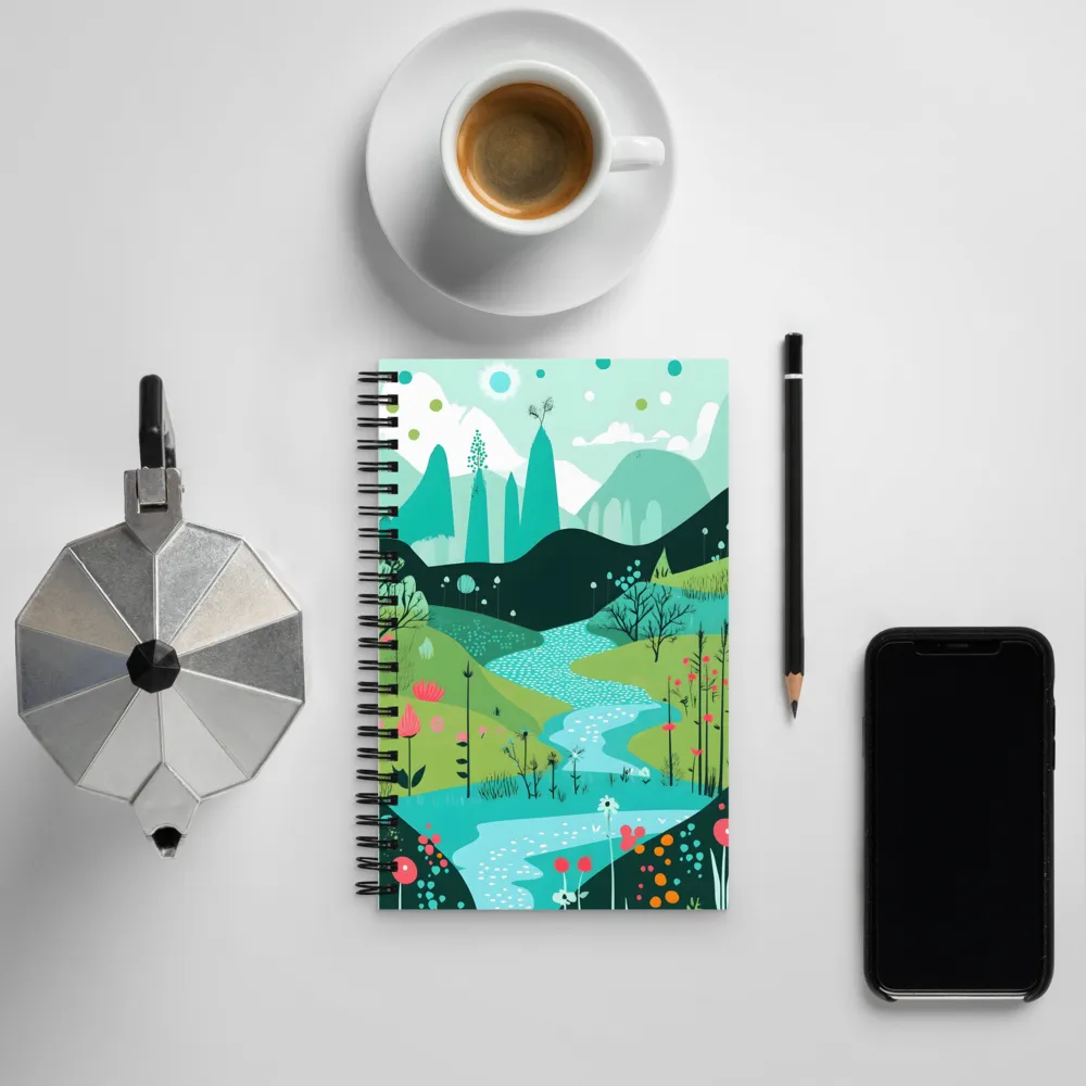 Whimsical River in a Lush Landscape | Spiral Notebook