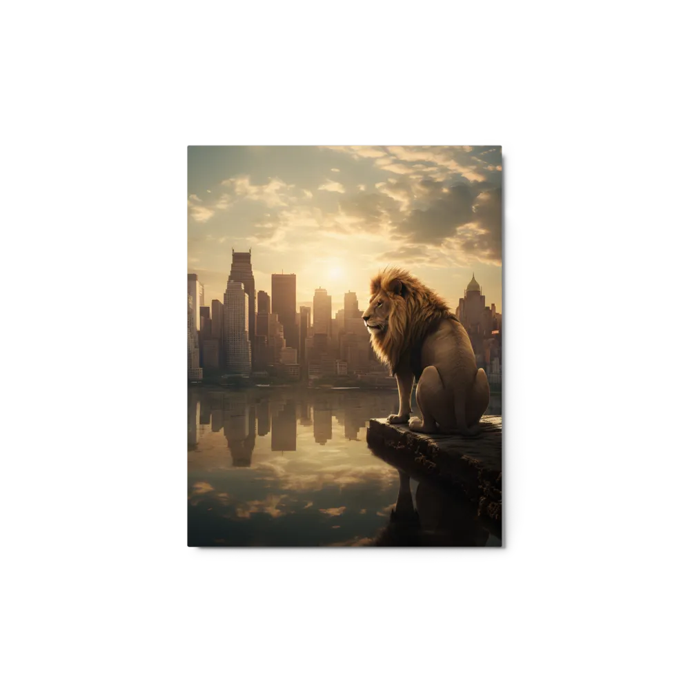 The Lion's Gaze Over the Urban Symphony | Metal Print | 11″×14″