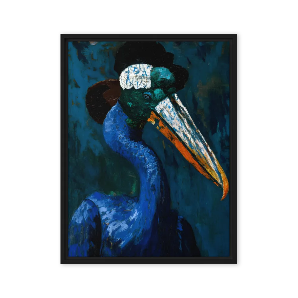 Majestic Absurdity: The Hat-Wearing Bird | Canvas with Black Frame | 24″×32″