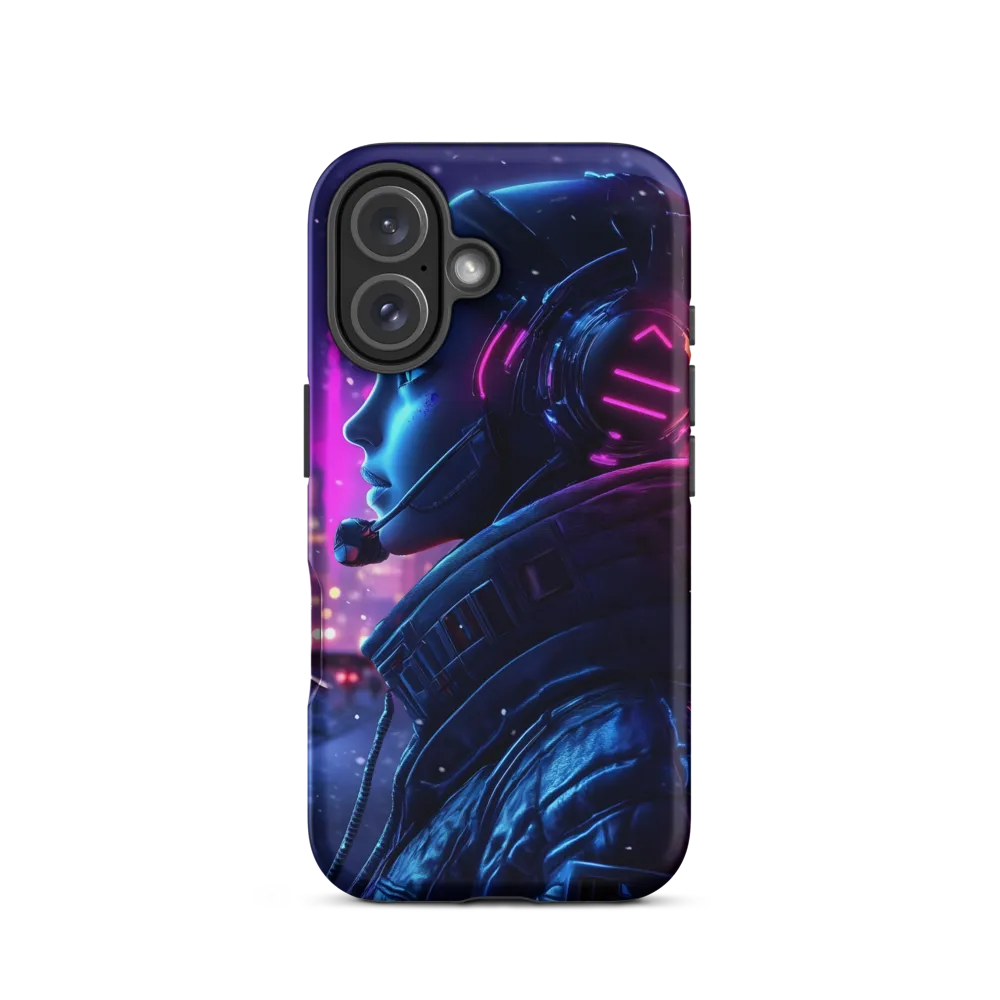 Dystopian Elegance: Cyberpunk Figure in Neon | Phone Case