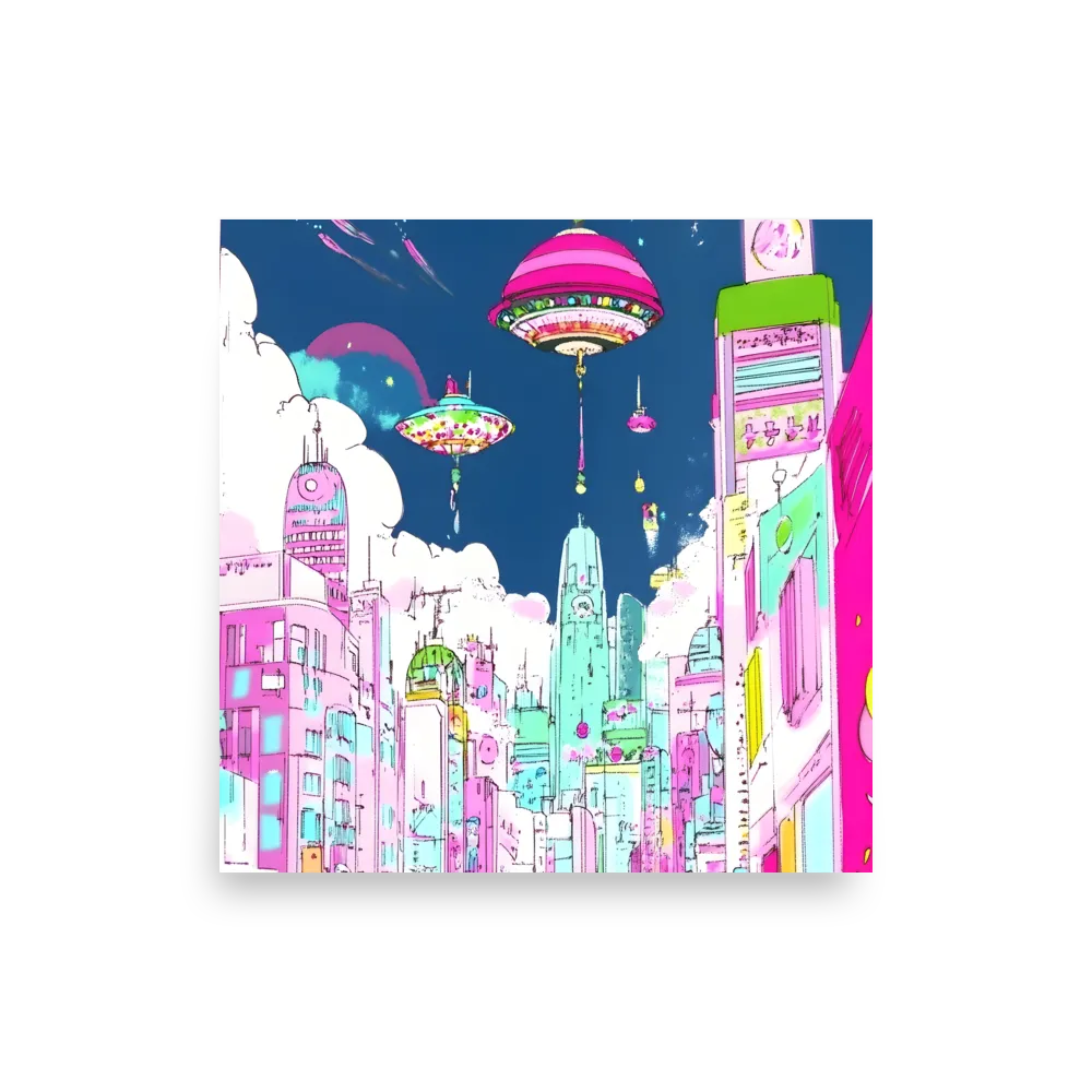 Futuristic Cityscape with Floating Structures | Poster | 12″×12″