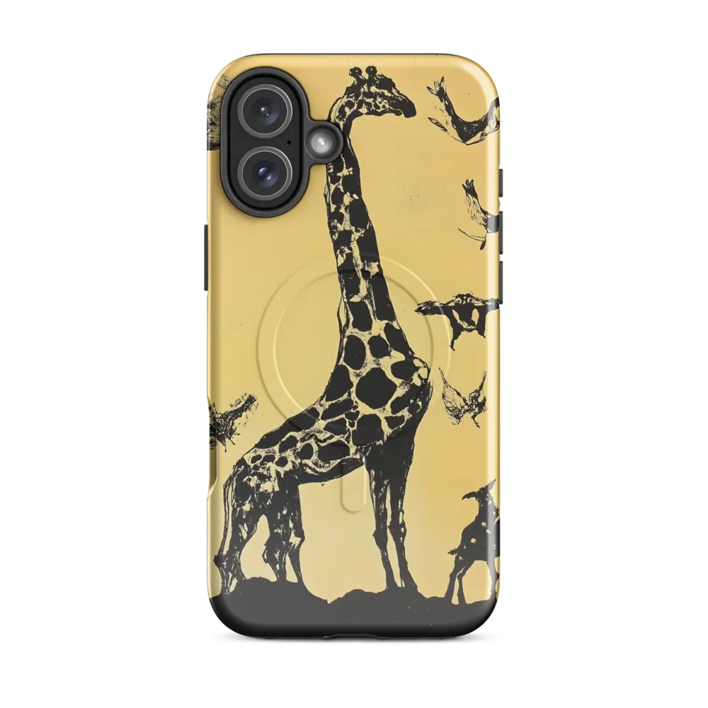 Whimsical Harmony of Giraffe and Birds