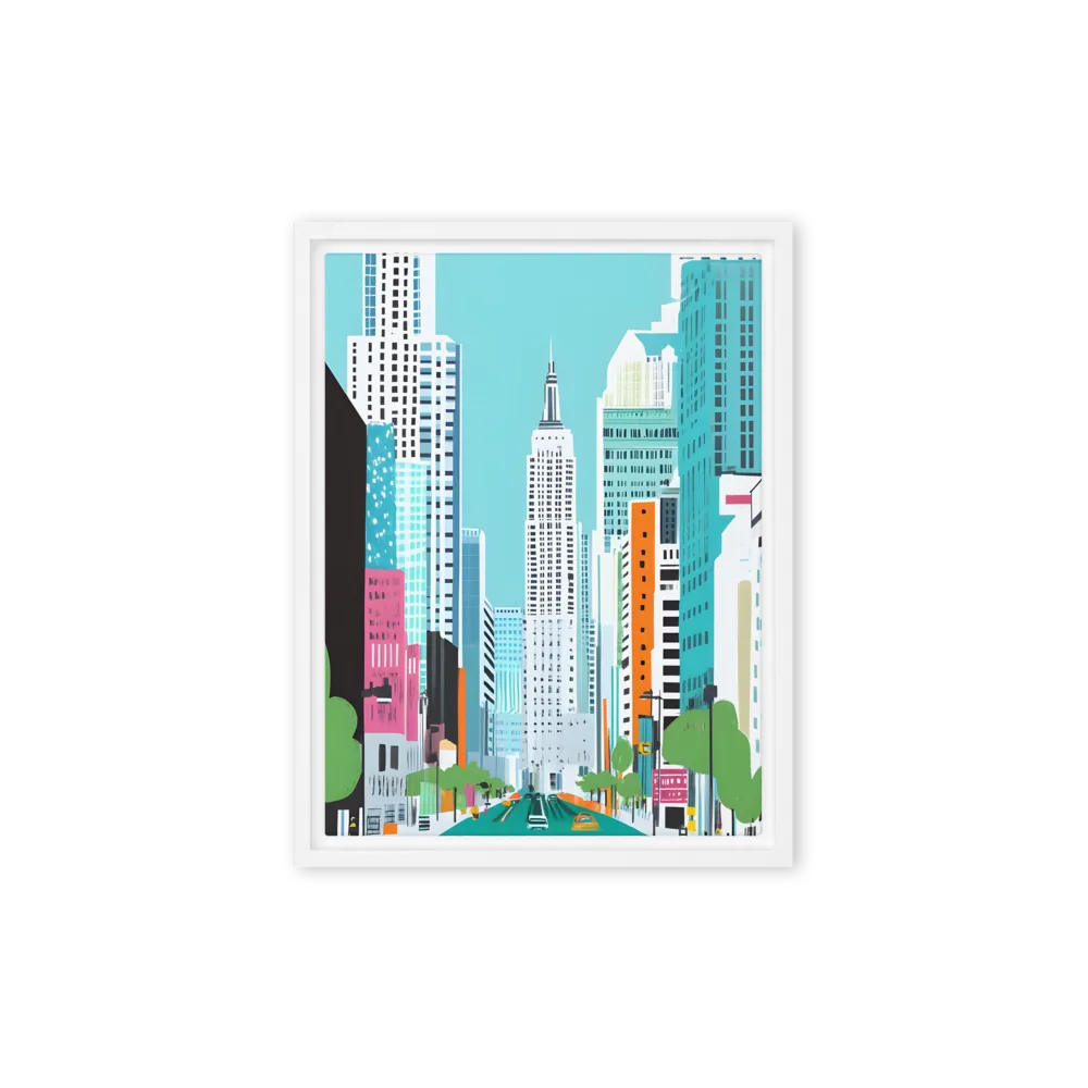 Urban Symphony: A Modern Cityscape | Canvas with White Frame | 9″×12″