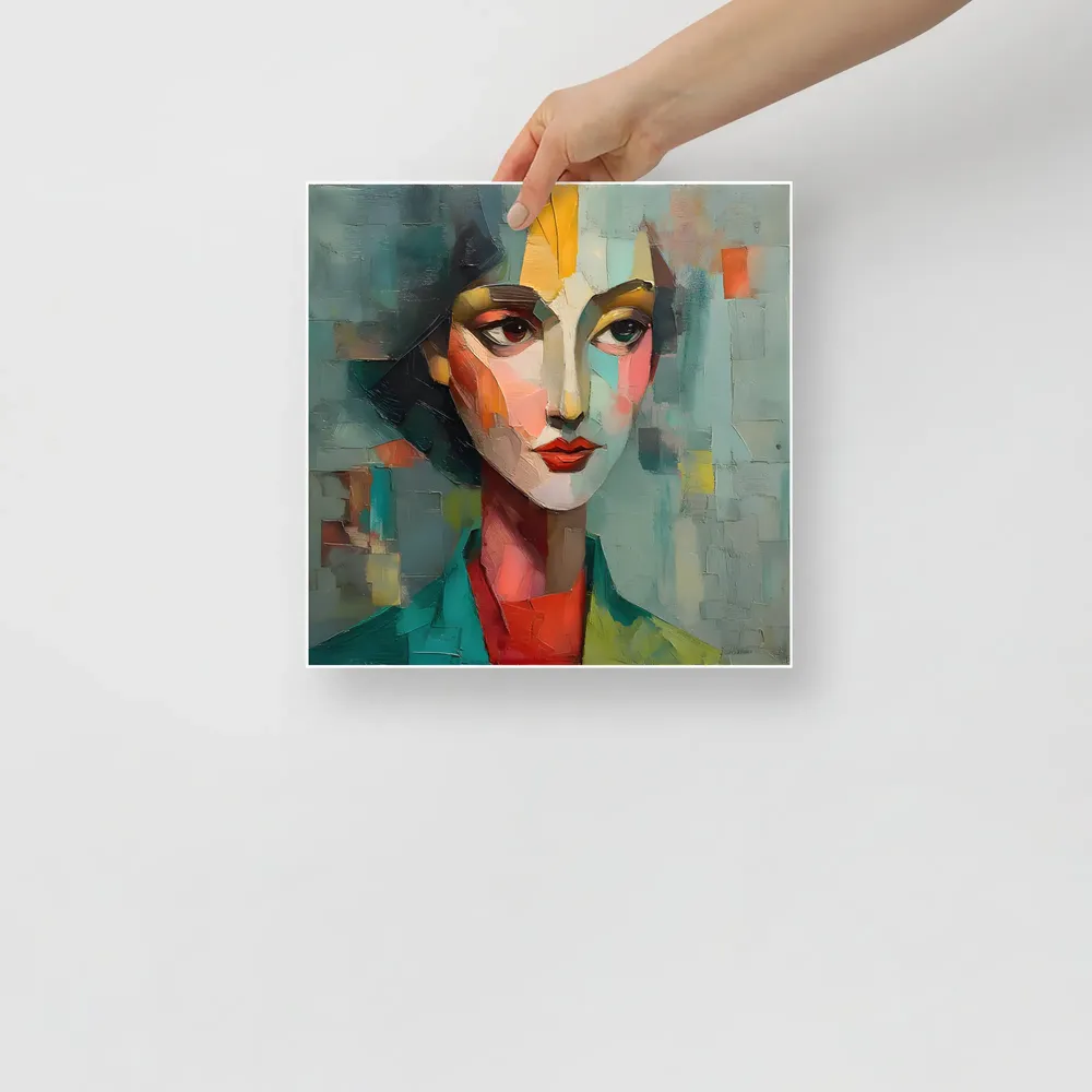 Teal Cubist Portrait 
 Poster | 12″x 12″