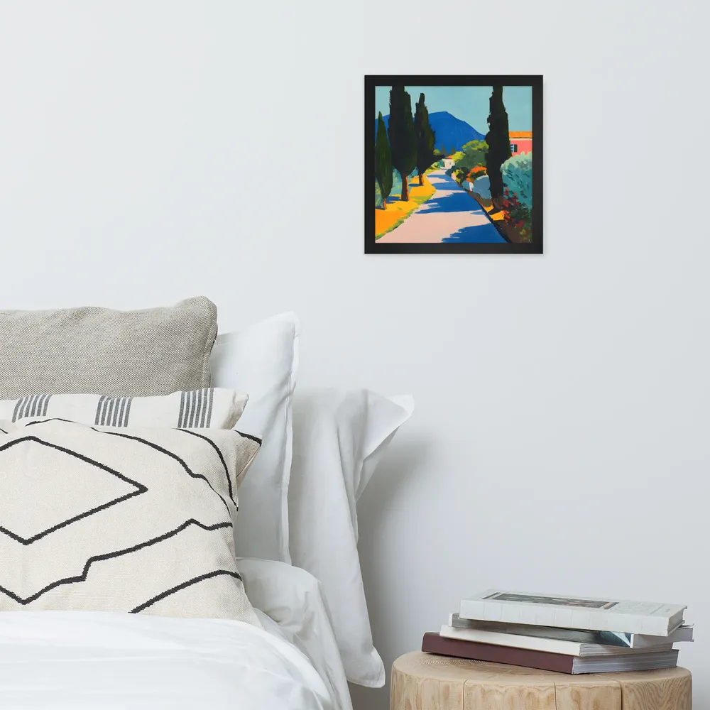 Sunlit Cypress Lane 
 Poster with Black Frame | 12″x 12″