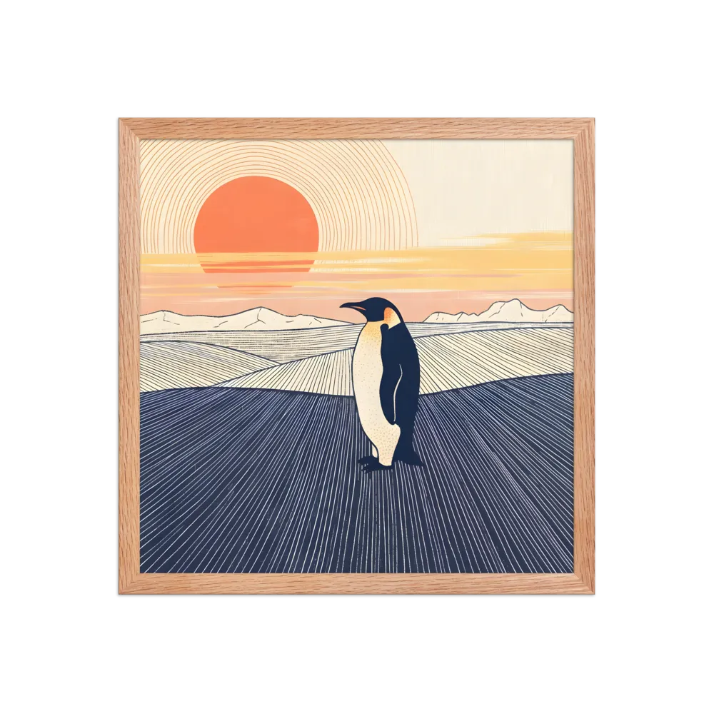 Penguin at Sunset 
 Poster with Red oak Frame | 16″x 16″