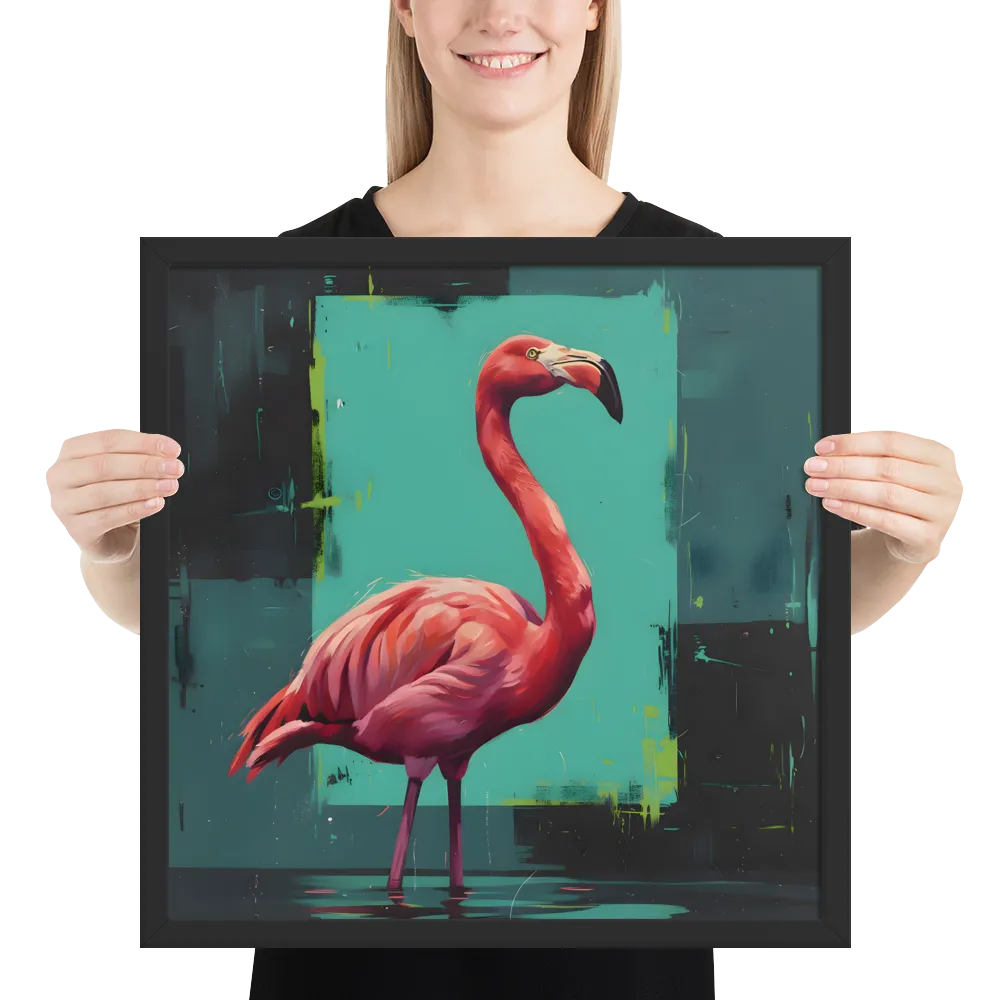 Teal Flamingo 
 Poster with Black Frame | 18″x 18″