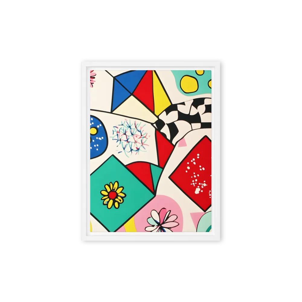 Joyful Geometry: A Playful Dance of Shapes and Colors | Canvas with White Frame | 9″×12″