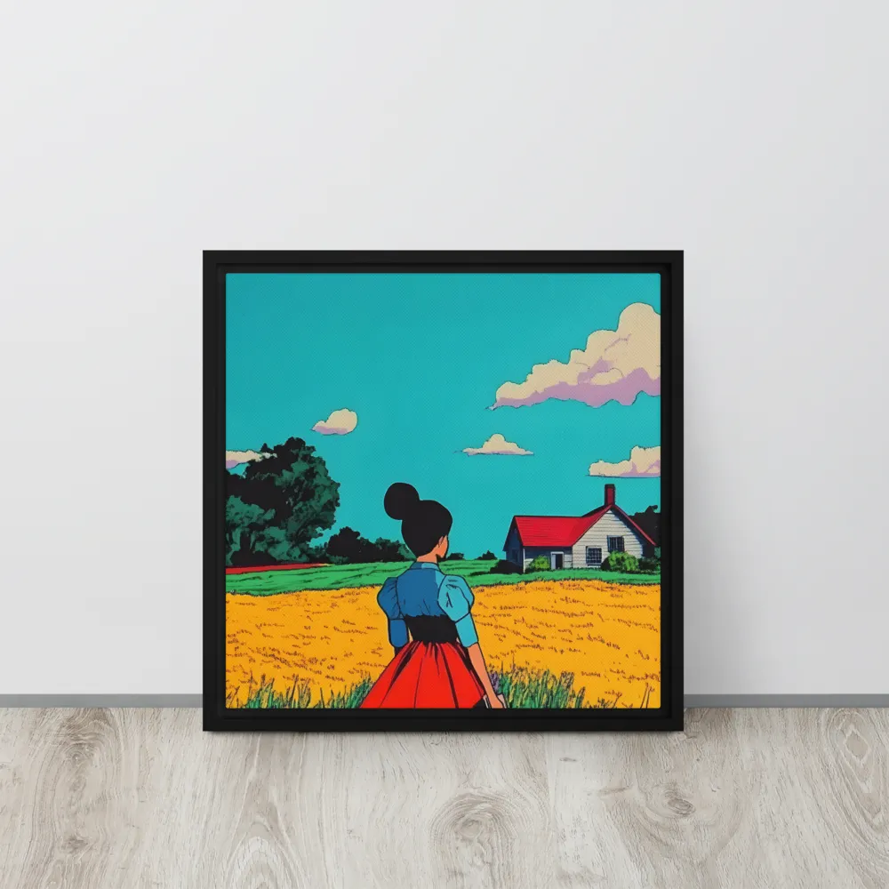 Whispers of a Sunlit Meadow | Canvas with Black Frame | 16″×16″