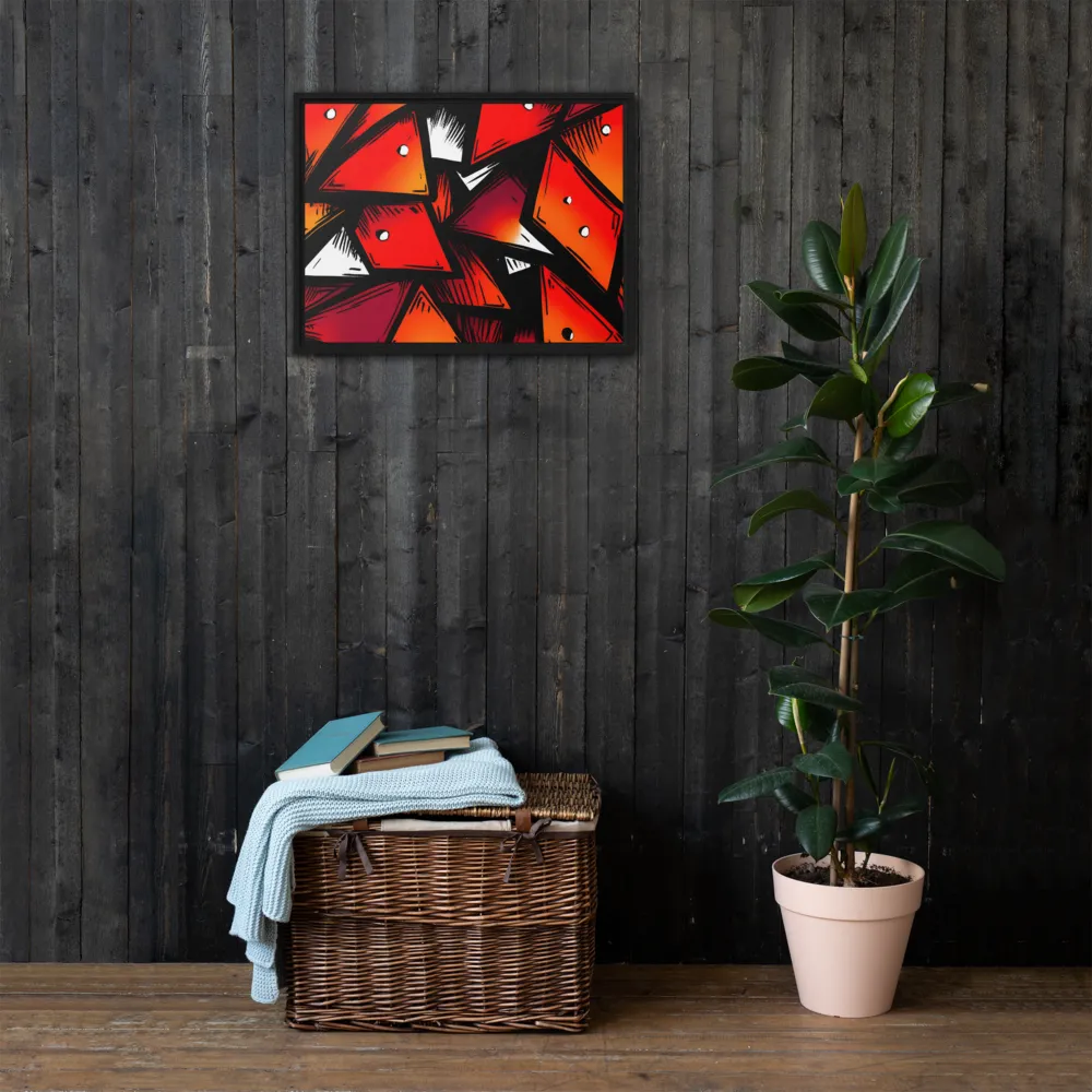 Dynamic Geometry of Red and Orange | Canvas with Black Frame | 18″×24″