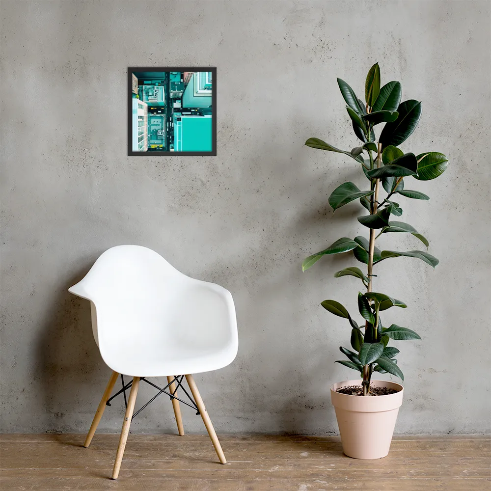Urban Geometry: Aerial Perspective | Poster with Black Frame | 14″×14″