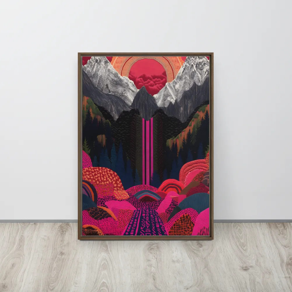 Ethereal Cascade: A Surreal Landscape | Canvas with Brown Frame | 20″×28″