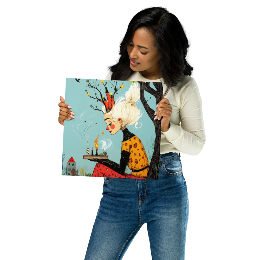 Whimsical Nature Girl | Metal Print | 12″×12″