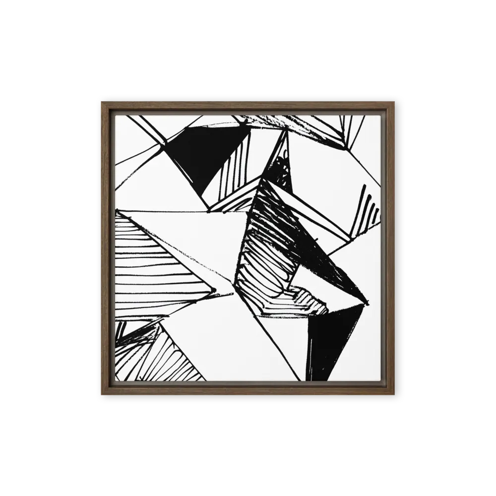 Dynamic Geometry in Ink | Canvas with Brown Frame | 16″×16″