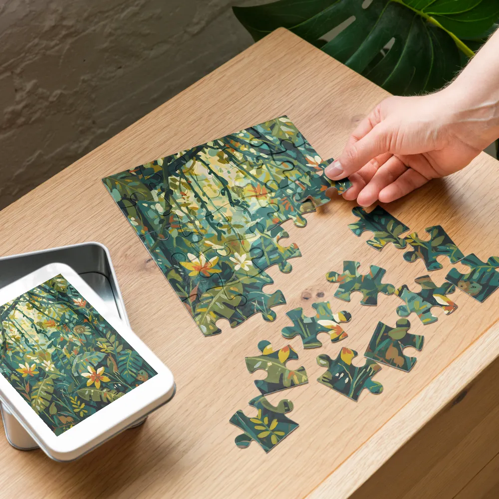 Sunlit Jungle 
 Jigsaw Puzzle in Tin Box