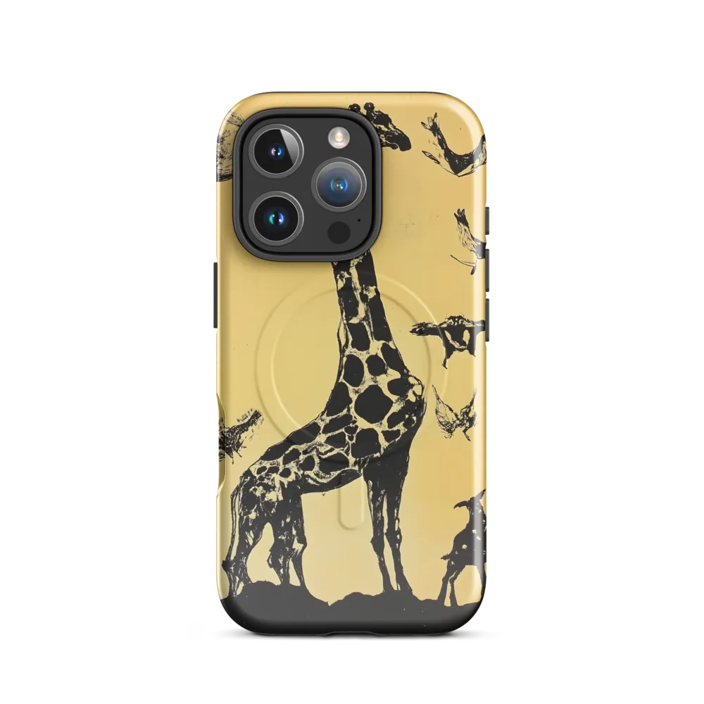 Whimsical Harmony of Giraffe and Birds