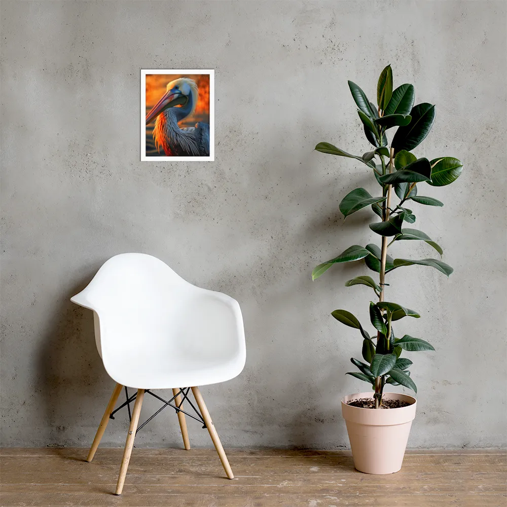 Elegance of the Pelican at Sunset | Poster with White Frame | 11″×14″