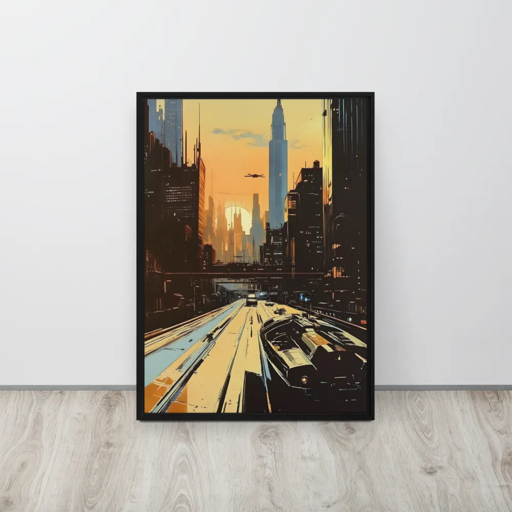 Metro Nexus: A Futuristic Cityscape | Canvas with Black Frame | 20″×28″