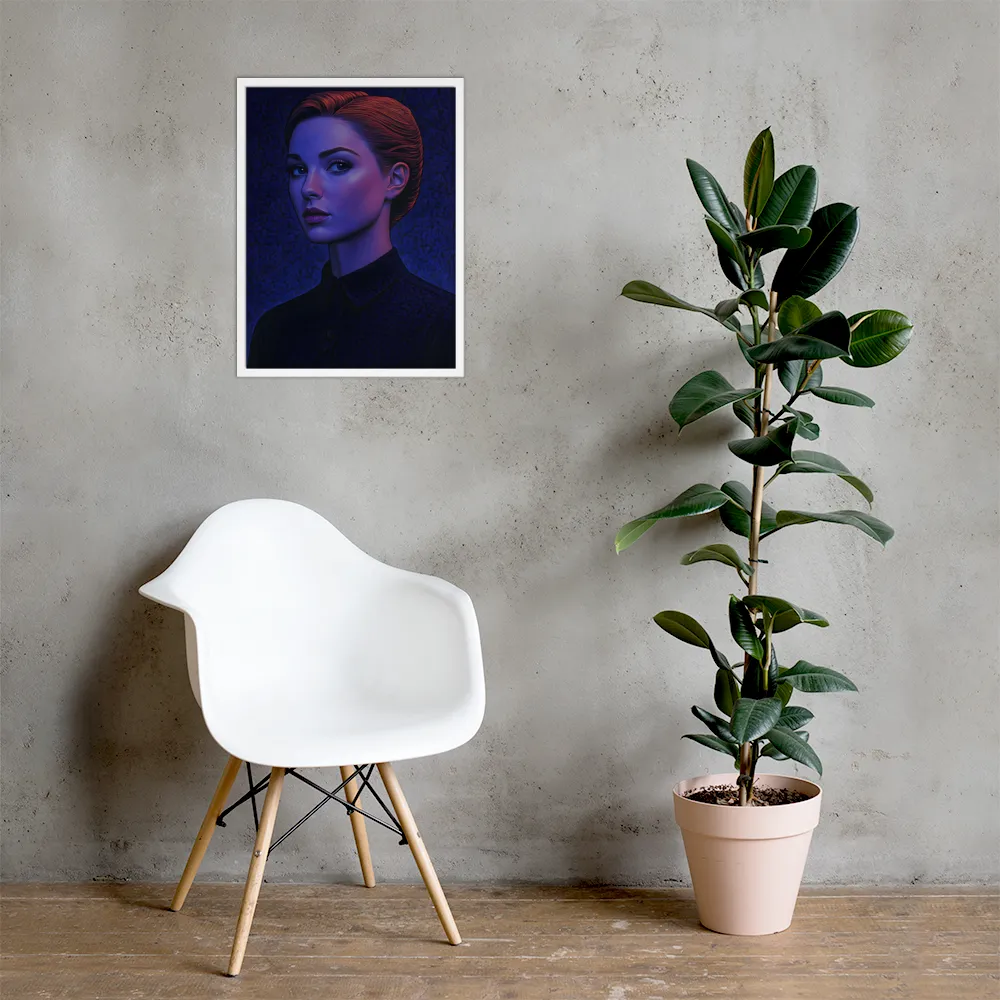 Ethereal Portrait in Blue and Red | Poster with White Frame | 18″×24″