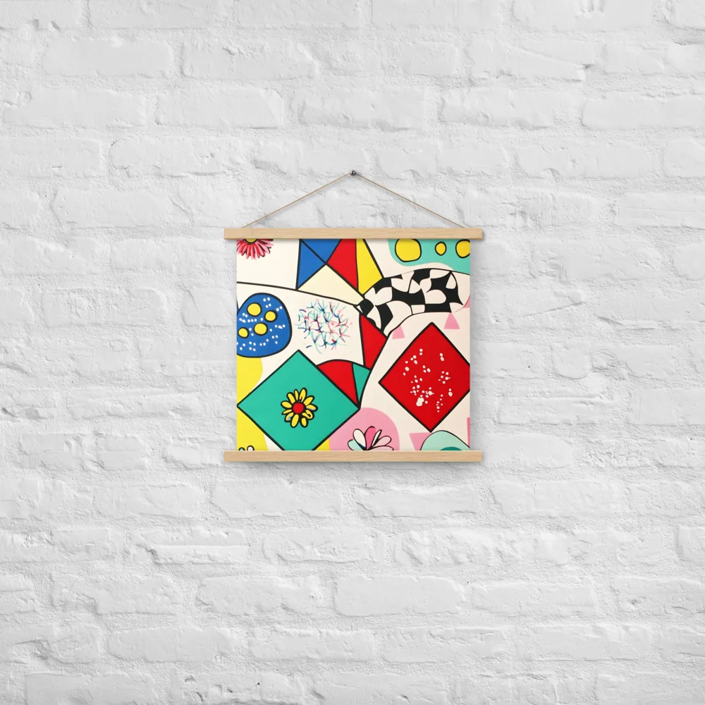 Joyful Geometry: A Playful Dance of Shapes and Colors | Poster With Oak Wood Hanger | 18″×18″