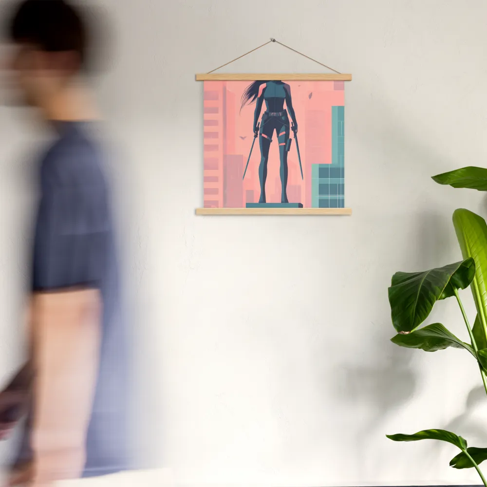 Urban Sentinel: A Warrior's Stand | Poster With Oak Wood Hanger | 18″×18″
