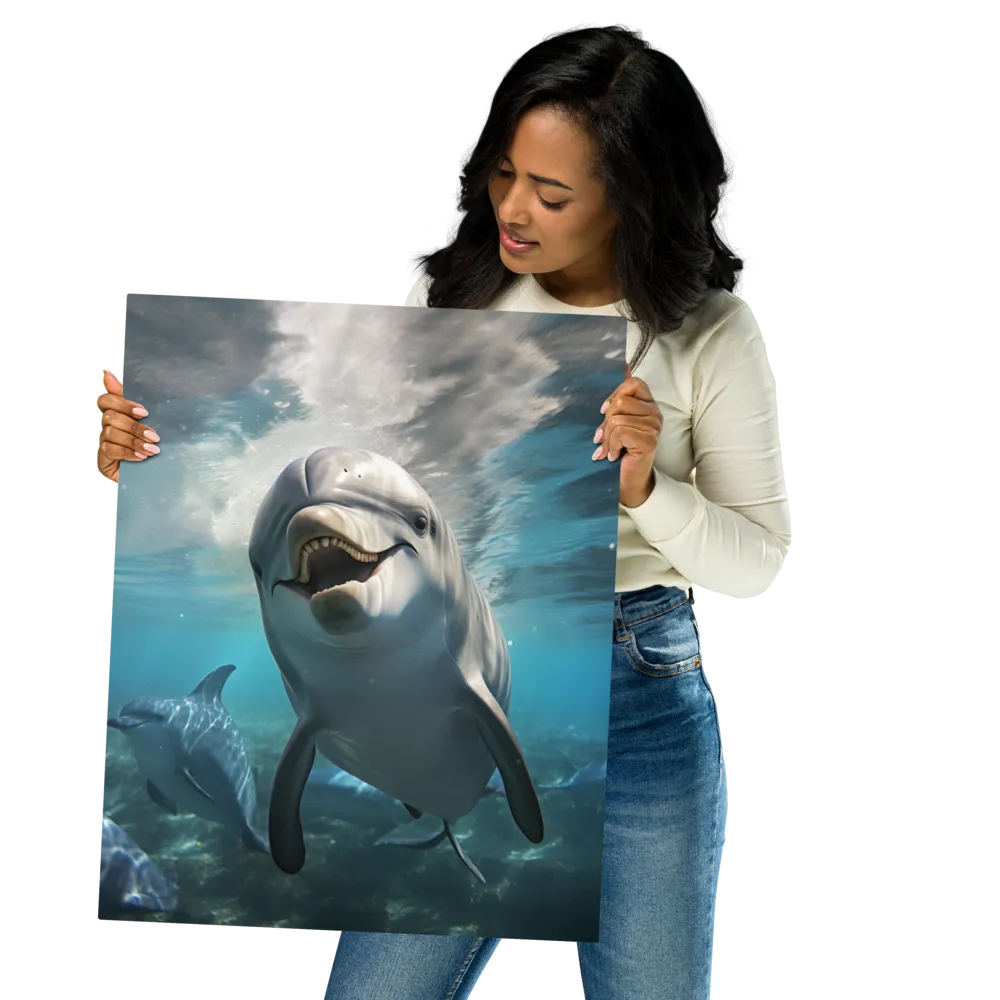 Beneath the Waves: A Dolphin's Dance | Metal Print | 16″×20″