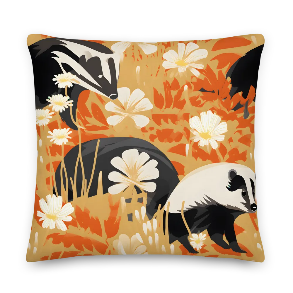 Whimsical Badgers in Bloom | Pillow & Pillow Case | Multiple Sizes