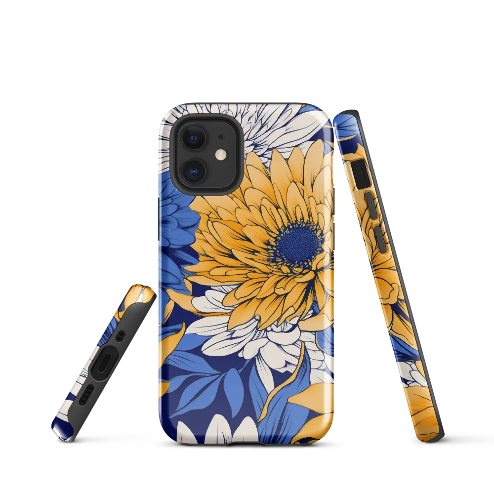 Floral Harmony in Blue and Yellow | Phone Case |  12 mini | Tough Case | Glossy