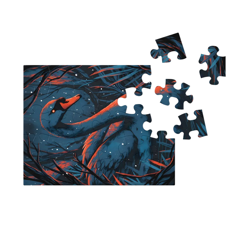 Midnight Swan 
 Jigsaw Puzzle in Tin Box