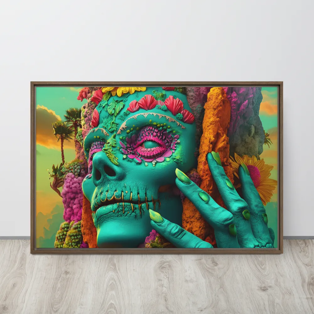 Ethereal Skull Garden | Canvas with Brown Frame | 24″×36″
