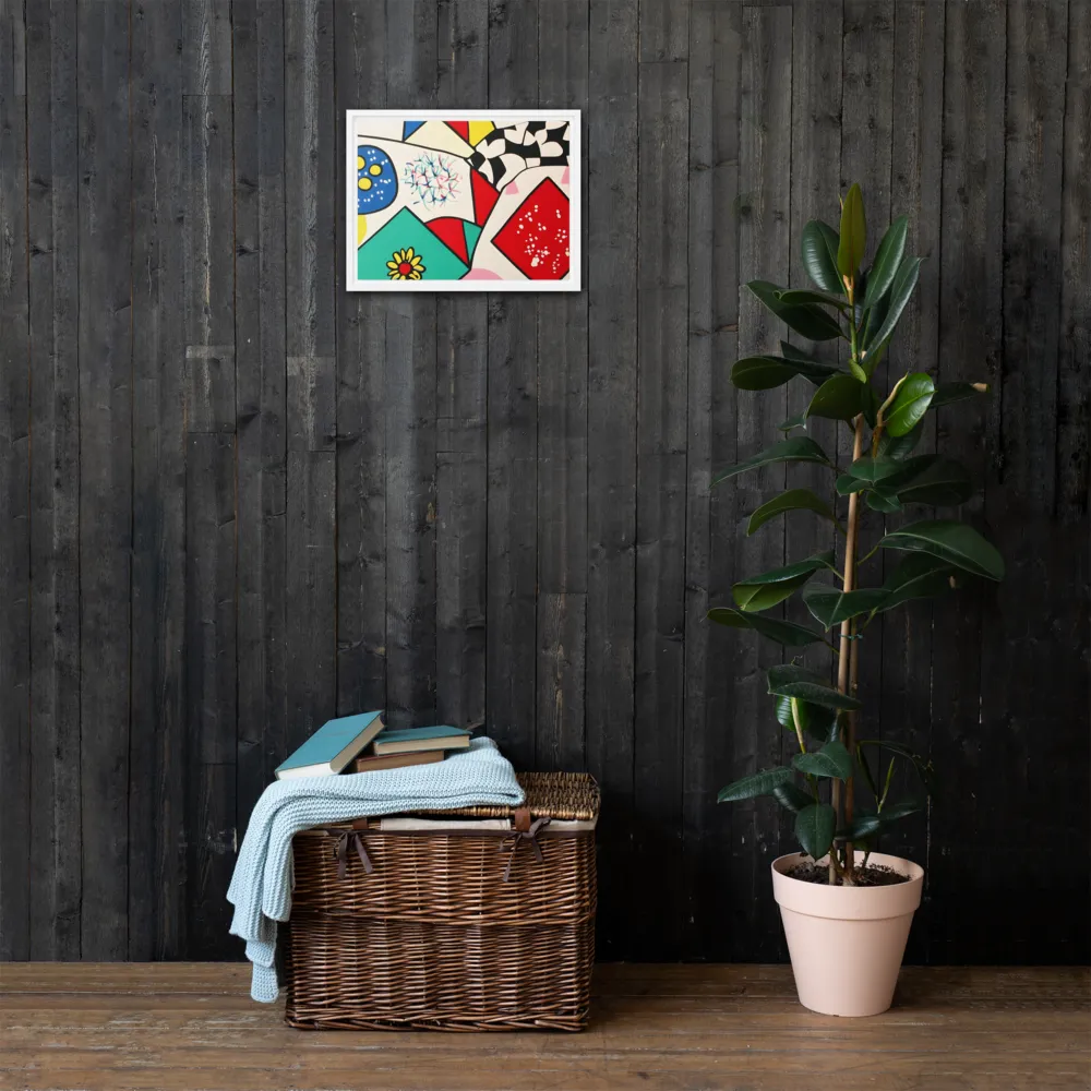 Joyful Geometry: A Playful Dance of Shapes and Colors | Canvas with White Frame | 12″×16″