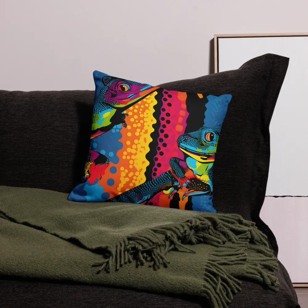 Colorful Encounters: The Playful Geckos | Pillow Case | 18″×18″