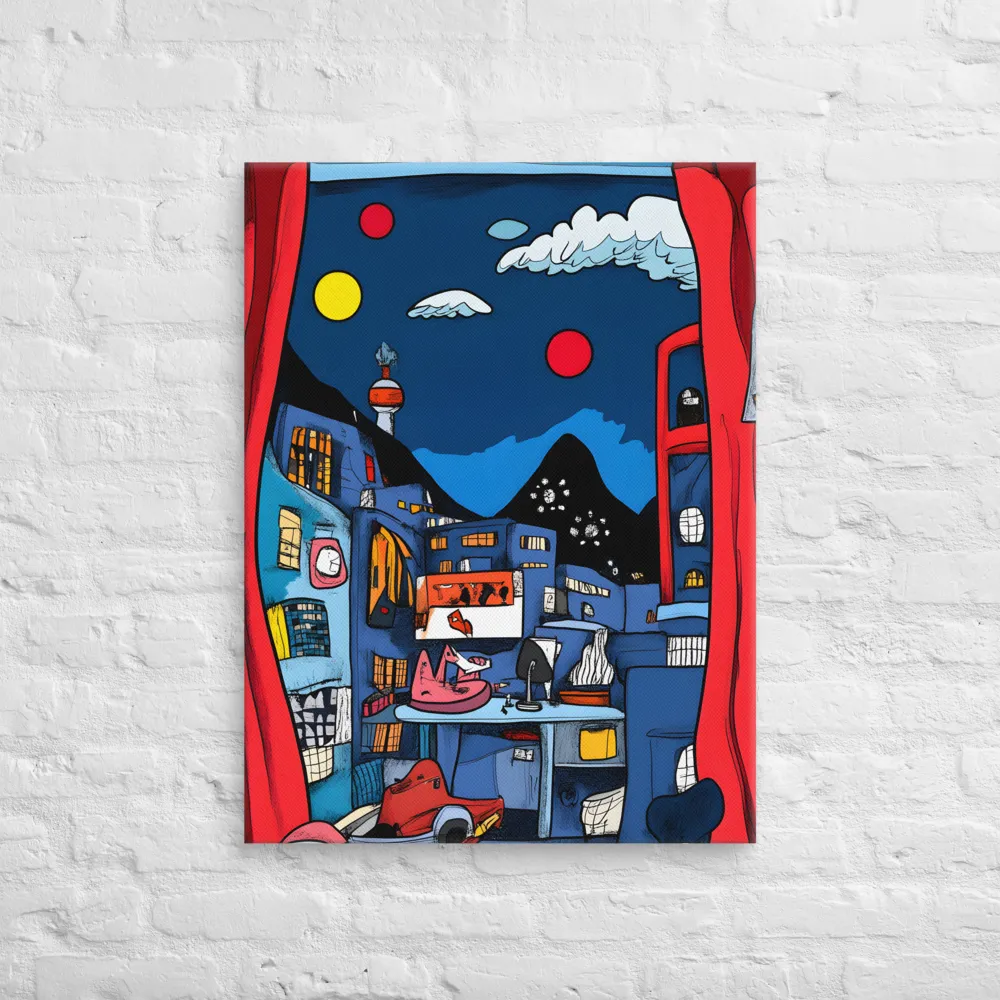Whimsical Cityscape at Night | Canvas | 24″×32″