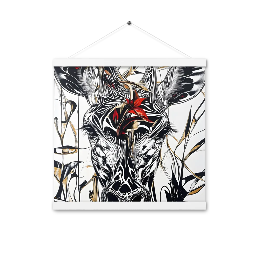 Floral Elegance: The Giraffe's Portrait | Poster With White Wood Hanger | 16″×16″