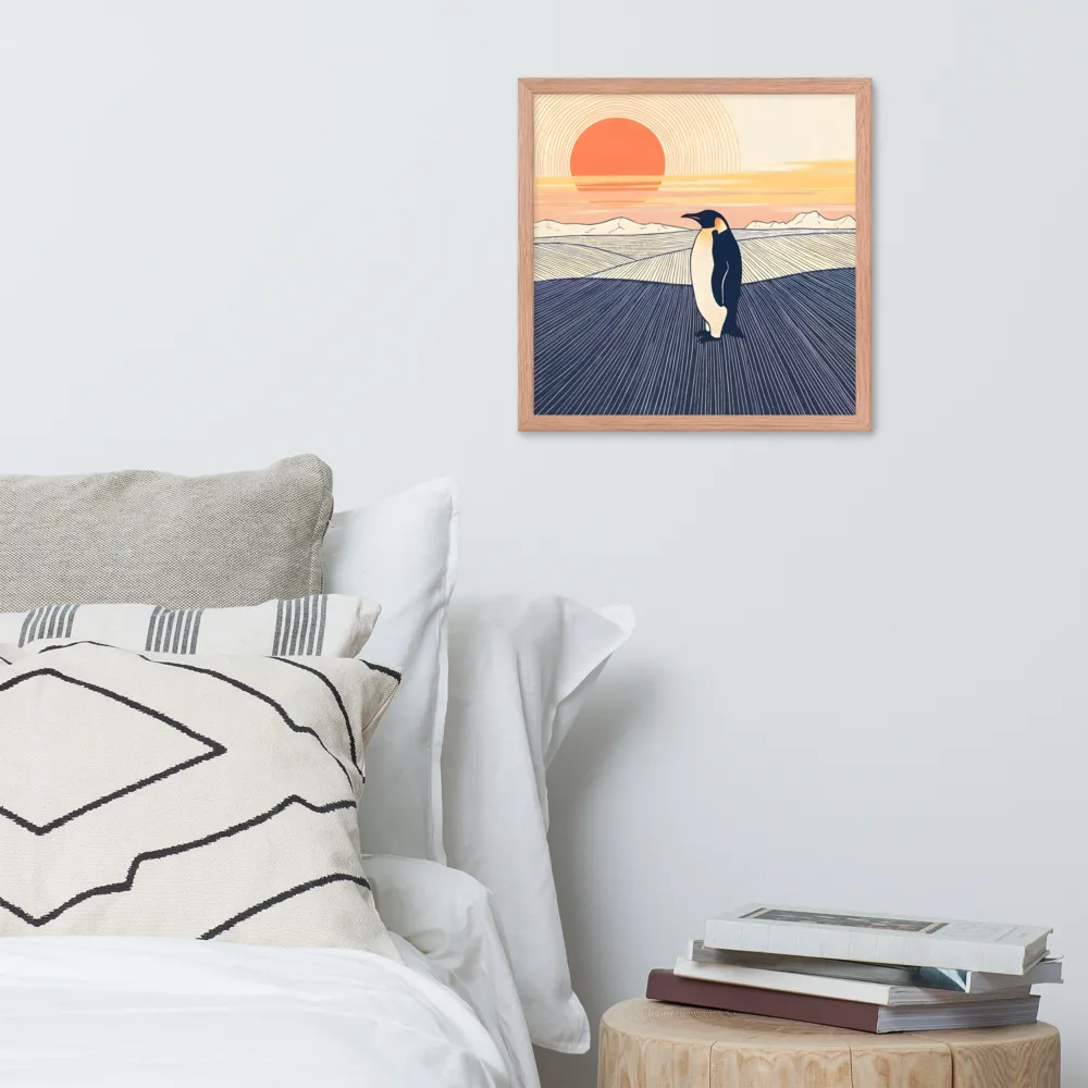 Penguin at Sunset 
 Poster with Red oak Frame | 16″x 16″