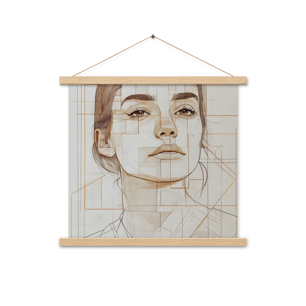 Geometric Serenity: A Minimalist Portrait | Poster With Oak Wood Hanger | 18″×18″