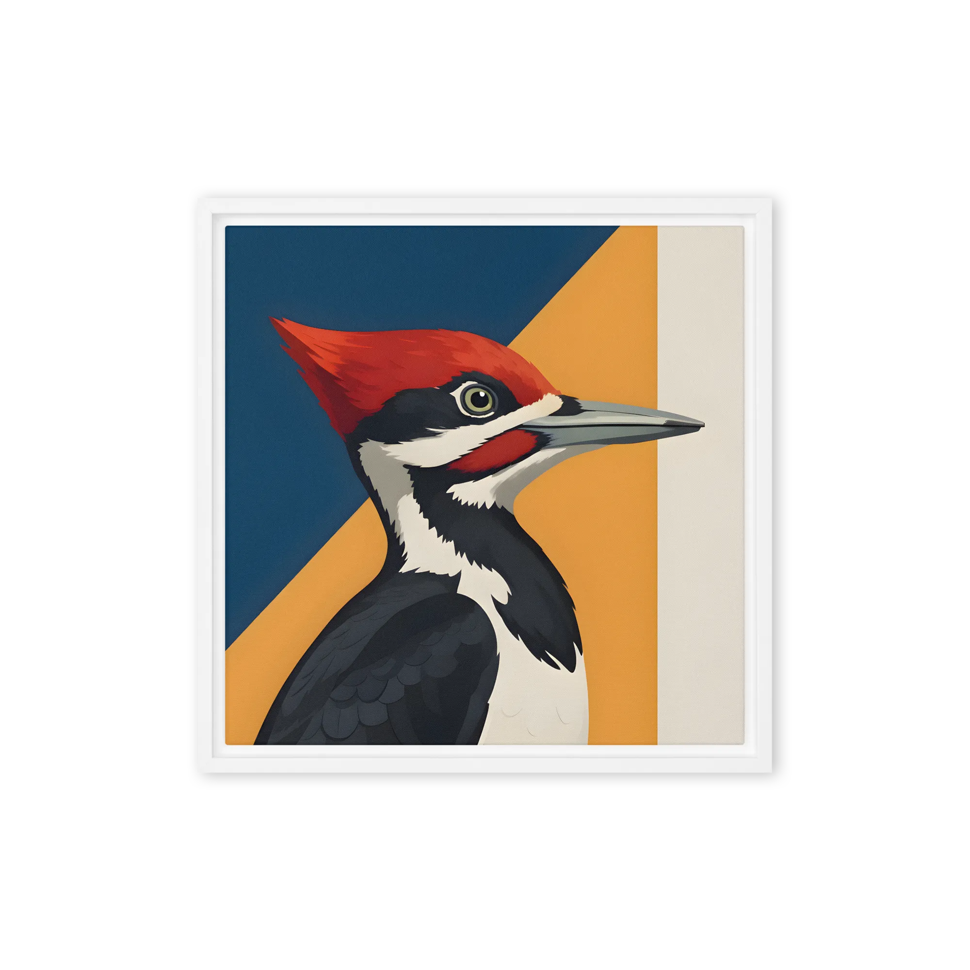 Red‑crested Woodpecker Study 
 Canvas with White Frame
